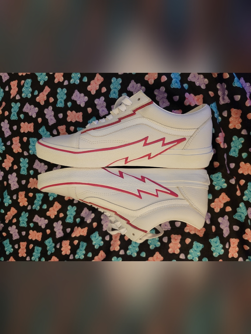 Vans Old Skool Bolt Pop Pink Glow White Leather Sneakers Womens 12 Mens 10.5